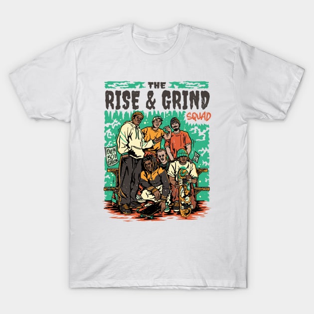 The Rise & Grind Squad // Retro Skateboarding // Comic Style Skater Crew T-Shirt by SLAG_Creative